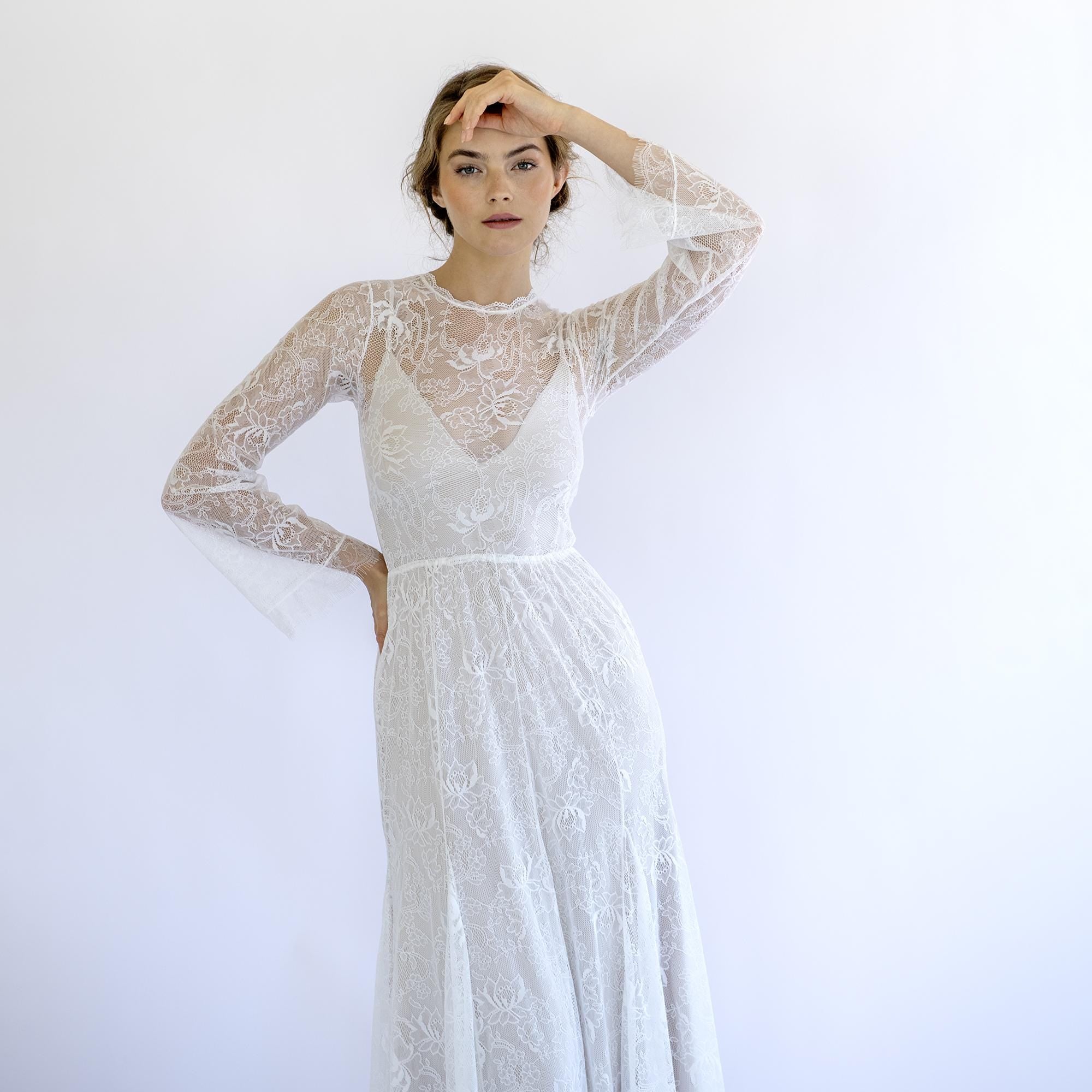 champagne lining dress Champagne Lining Ivory Tulle A Line Wedding Dresses Sheer Neck Elegant Bridal Gowns Vestido de Noivas