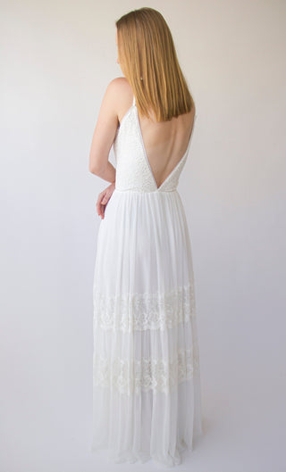 Ivory Bohemian Wrap Straps Lace and Chiffon Wedding Dress with Gipsy Skirt , Open back dress#1401 Maxi Custom Order Blushfashion