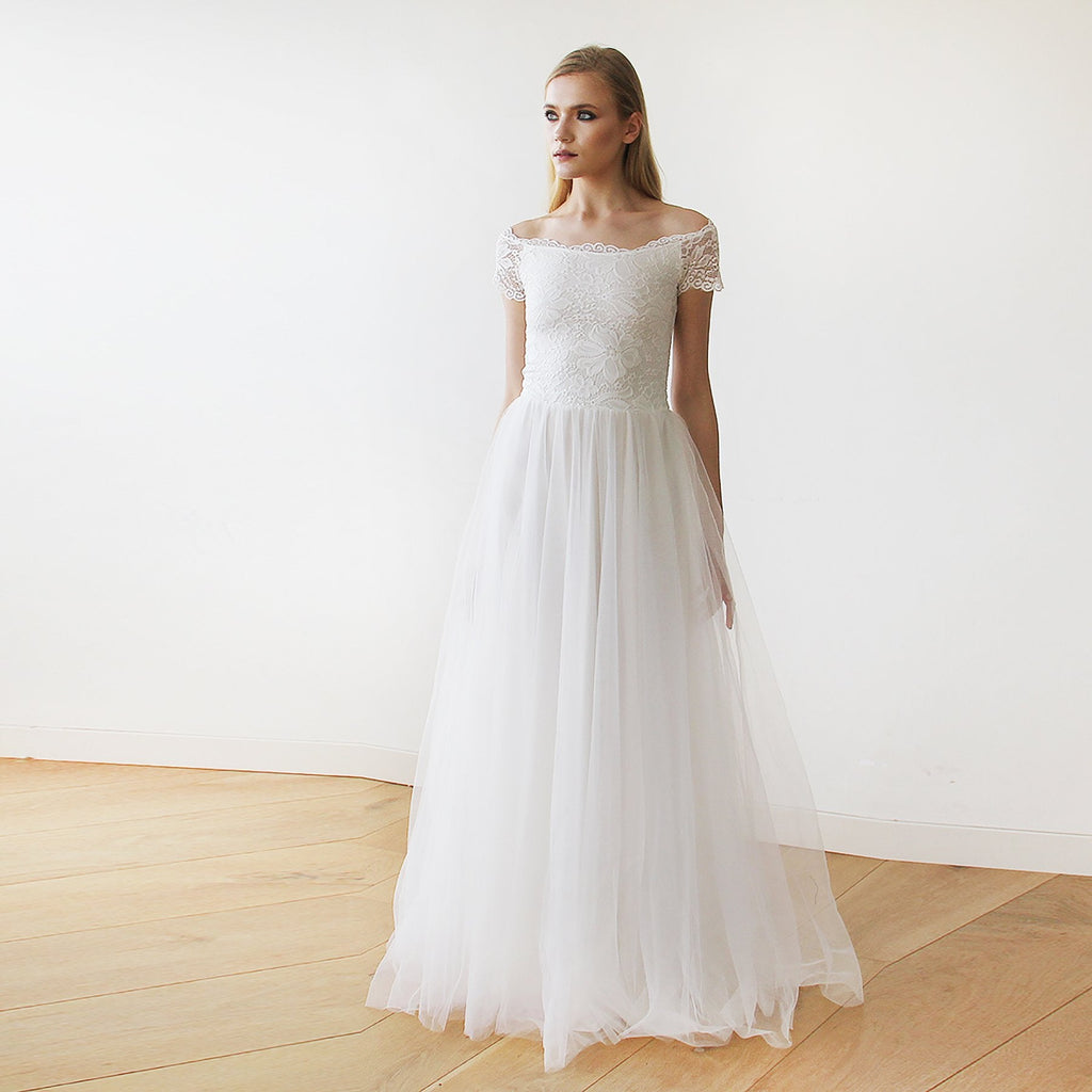 Ivory Off-The-Shoulder Short Sleeves Wedding Dress #1139