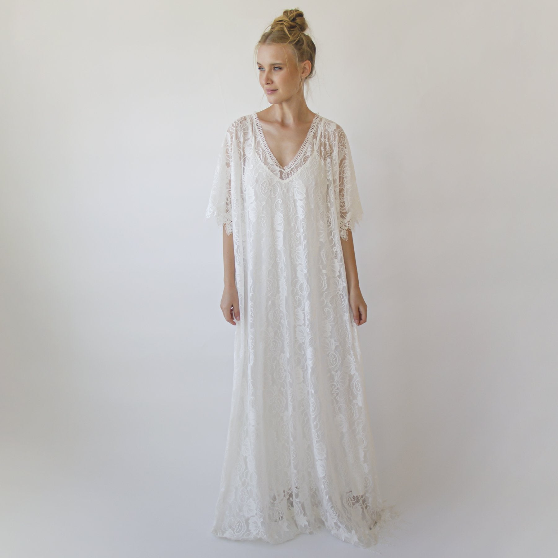 Lace ivory bridal kaftan ,bat sleeves lace wedding Dress #1367 Lace ivory bridal kaftan ,bat sleeves lace wedding Dress #1367