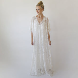 Lace ivory bridal kaftan ,bat sleeves lace wedding Dress #1367 Maxi Custom Order Blushfashion