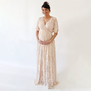 Maternity Blush wrap lace bohemian wedding dress, butterfly sleeves with pockets #7024 Maxi Custom Order Blushfashion