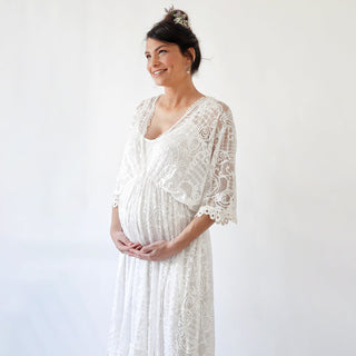 Maternity Bohemian ivory bat sleeves lace wedding Dress #7018 Maxi Custom Order Blushfashion