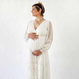 Maternity Boho chiffon and lace wedding dress, Pregnancy wedding dress #7005 Maxi Custom Order Blushfashion