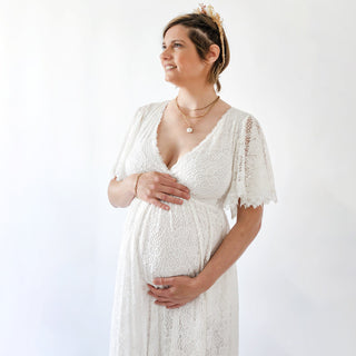 Maternity Ivory lace bohemian wedding dress with pockets #7004 Maxi Custom Order Blushfashion