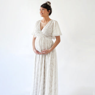 Maternity Ivory Pearl lace bohemian wedding dress with pockets #7016 Maxi Custom Order Blushfashion