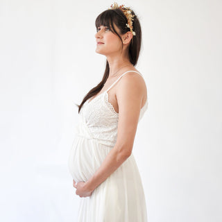 Maternity Ivory Wrap Straps lace dress with chiffon mesh skirt  #7015 Maxi Custom Order Blushfashion