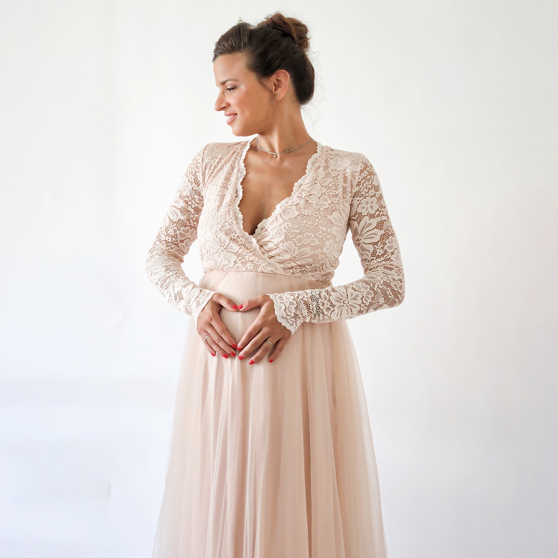 pink blush maternity lace dress PinkBlush Mauve Lace Mesh Overlay Maternity Maxi Dress