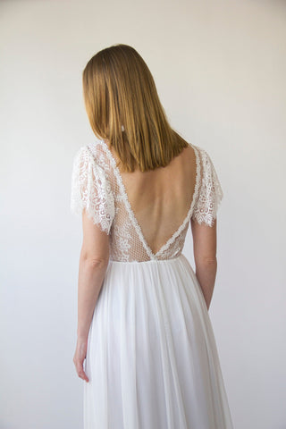 New Collection 2023 Ivory Vintage Lace Flutter Sleeves, Backless wedding dress, #1386 Maxi Custom Order Blushfashion