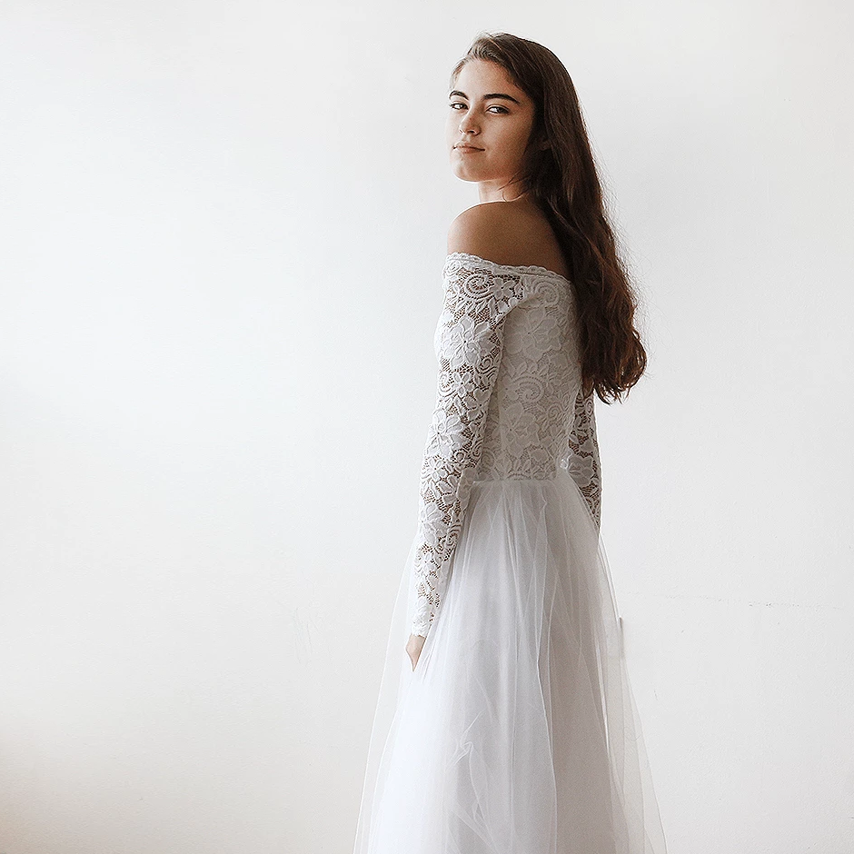 Off-The-Shoulder Ivory Wedding Dress #1134 Off-The-Shoulder Ivory Wedding Dress #1134