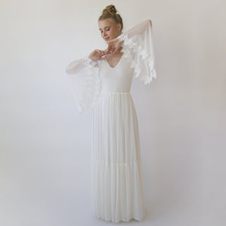 Romantic Chiffon Wedding dress, Belle Sleeves Ivory Wedding Dress #1369 Maxi Custom Order Blushfashion