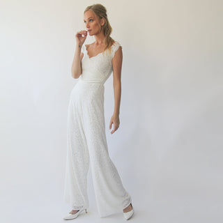 Short sleeves bridal Lace Jumpsuit #1300 Maxi Custom Order Blushfashion