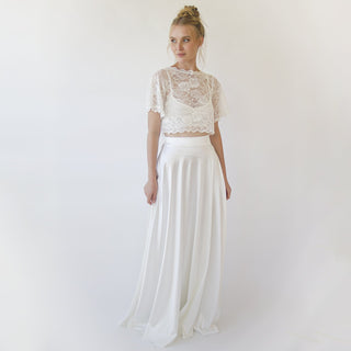 Wedding Dress Separates, Silky Wedding Maxi Skirt and Lace cropped Top #1353 Maxi Custom Order Blushfashion