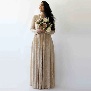 Wrap Champagne lace wedding dress with pockets #1269 Maxi Custom Order Blushfashion