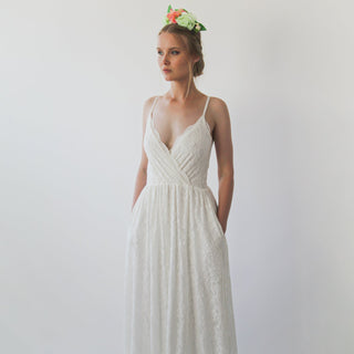 Wrap Straps lace wedding dress with pockets #1238 Maxi Custom Order Blushfashion
