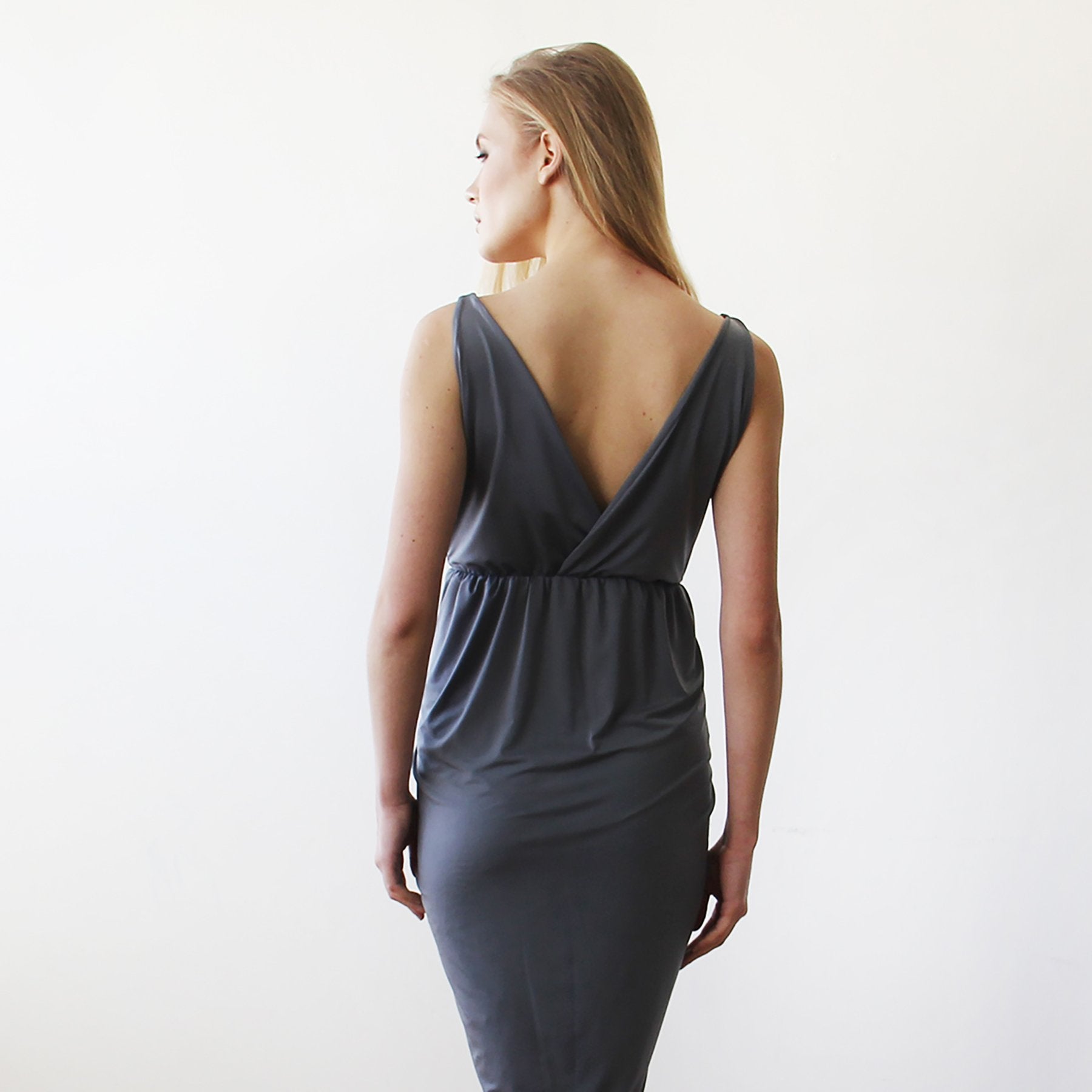 dark grey wrap dress ZAPAKA Women Dark Grey Long Prom Dress Mermaid V Neck Wrap Long Sleeves Chiffon Wedding Guest Dress with Slit, Dark Green / US8