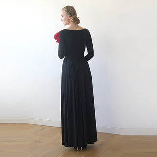 Deep-v Neckline Black Dress #1198 Maxi Blushfashion