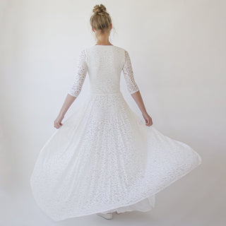 Empire waist maxi dress ,Bohemian V-neckline ,Ivory wedding dress  #1366 Maxi Blushfashion