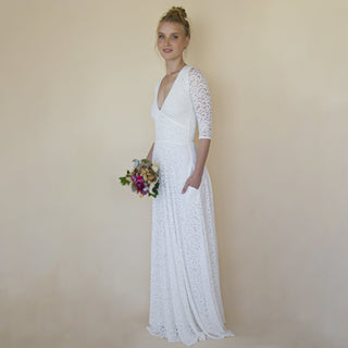 Empire waist maxi dress ,Bohemian V-neckline ,Ivory wedding dress  #1366 Maxi Blushfashion