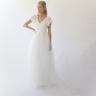 Fairy Blush wrap wedding dress, butterfly sleeves and puffy tulle #1293 Maxi Blushfashion