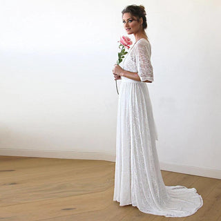 Floral Lace Ivory Sheer Dress With Train #1165 Maxi Blushfashion