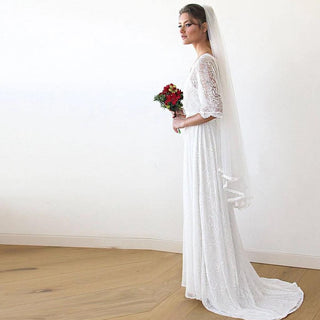 Floral Lace Ivory Sheer Dress With Train #1165 Maxi Blushfashion