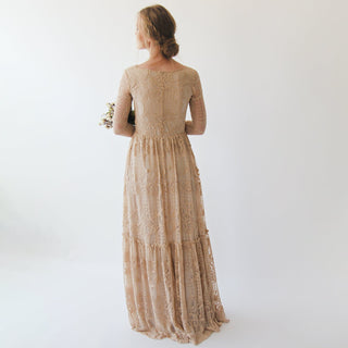 Golden  Lace Bohemian Dress #1233 Maxi Blushfashion