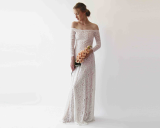 Ivory Blush Off Shoulder Wedding  Dress #1257 Maxi Blushfashion
