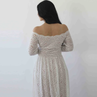 Ivory Blush Off Shoulder Wedding  Dress with pockets #1264 Maxi Blushfashion