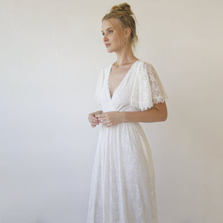 Ivory fairy lace bohemian wedding dress with pockets #1345 Maxi Blushfashion
