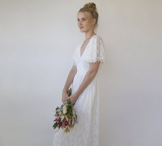 Ivory fairy lace bohemian wedding dress with pockets #1345 Maxi Blushfashion