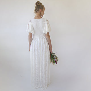 Ivory fairy lace bohemian wedding dress with pockets #1345 Maxi Blushfashion