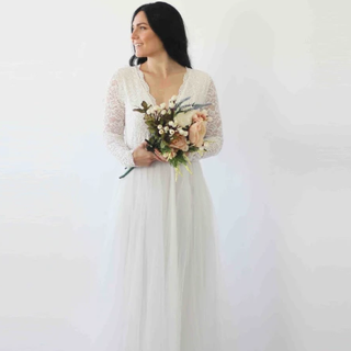 Ivory Lace Long Sleeves Wedding Dress with pockets  #1266 Maxi Blushfashion