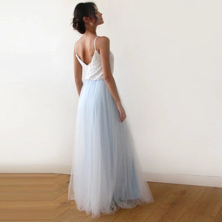 Ivory & light blue tulle dress #1185 Maxi Blushfashion