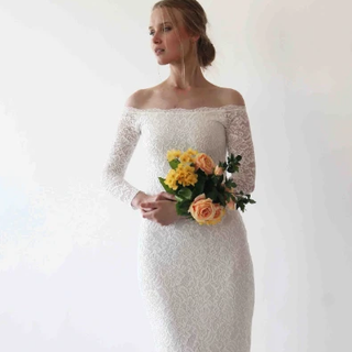 Ivory off Shoulder Mermaid  Wedding Dress #1214 Maxi Blushfashion