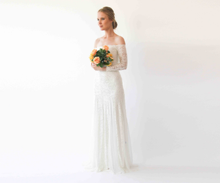 Ivory Off Shoulder Wedding Maxi Dress #1228 Maxi Blushfashion