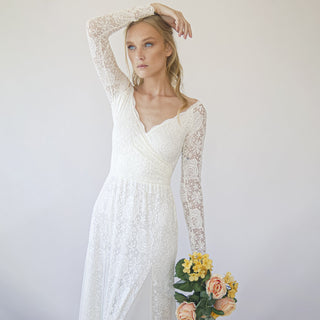 Ivory Off Shoulder wrap Long Sleeves ,Mermaid wedding dress #1280 Maxi Blushfashion