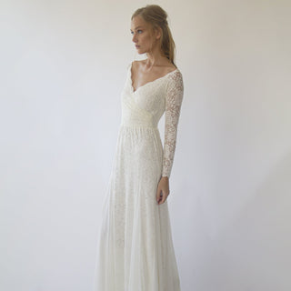 Ivory Off Shoulder wrap Long Sleeves ,Mermaid wedding dress #1280 Maxi Blushfashion