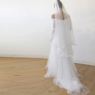 Ivory Off-The-Shoulder Lace & Tulle Train Dress #1162 Maxi Blushfashion