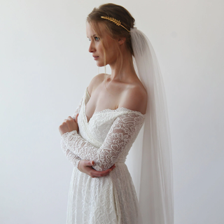 Ivory off the shoulder wrap wedding dress with pockets  #1306 Maxi Blushfashion