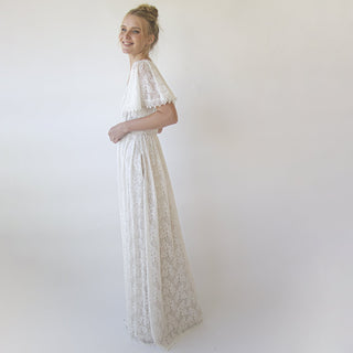 Ivory pearl lace bohemian wedding dress with pockets #1345 Maxi Blushfashion