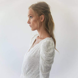 Ivory Puffed sleeves  wedding dress #1283 Maxi Blushfashion