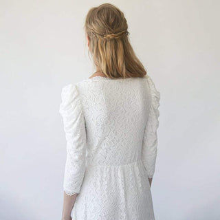 Ivory Puffed sleeves  wedding dress #1283 Maxi Blushfashion