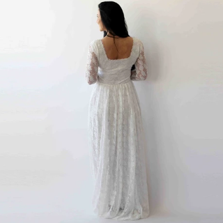 Ivory Square Neckline Vintage Wedding Dress #1271 Maxi Blushfashion