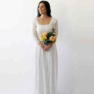 Ivory Square Neckline Vintage Wedding Dress #1271 Maxi Blushfashion
