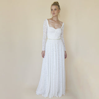 Ivory Sweetheart Lace Wedding Dress with Long Sleeves #1361 Maxi Blushfashion