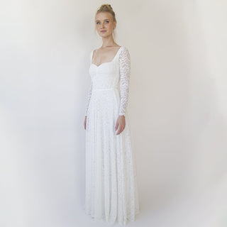 Ivory Sweetheart Lace Wedding Dress with Long Sleeves #1361 Maxi Blushfashion