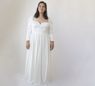 Ivory Sweetheart Wedding Dress with Puffy Sleeves #1341 Maxi Blushfashion