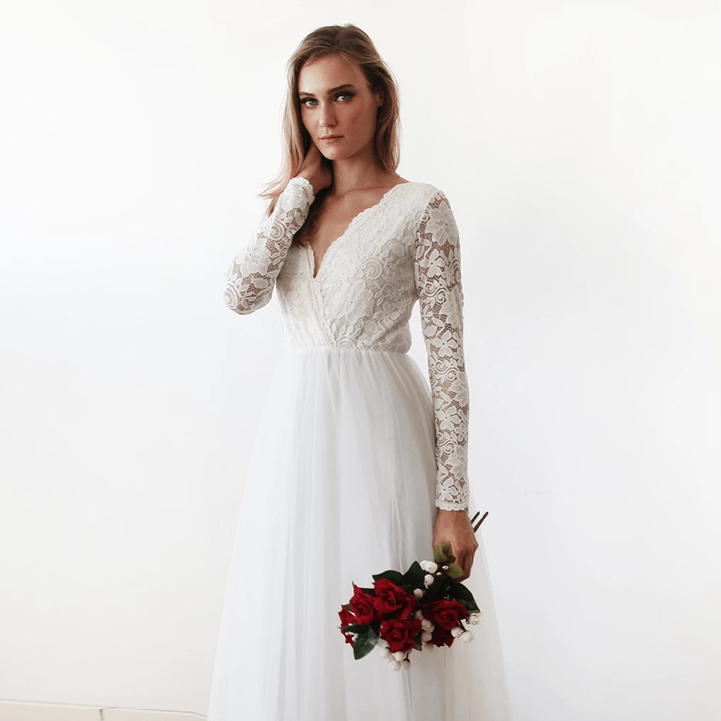 Ivory Tulle & Lace Maxi Dress #1125 Ivory Tulle & Lace Maxi Dress #1125
