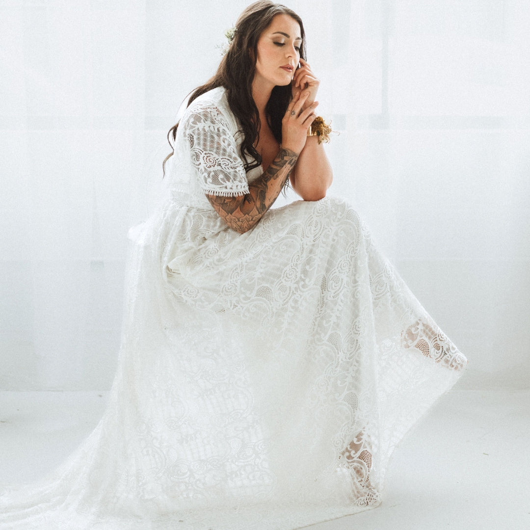 bohemian wrap wedding dress Madi Lane Bohemian Wedding Dresses